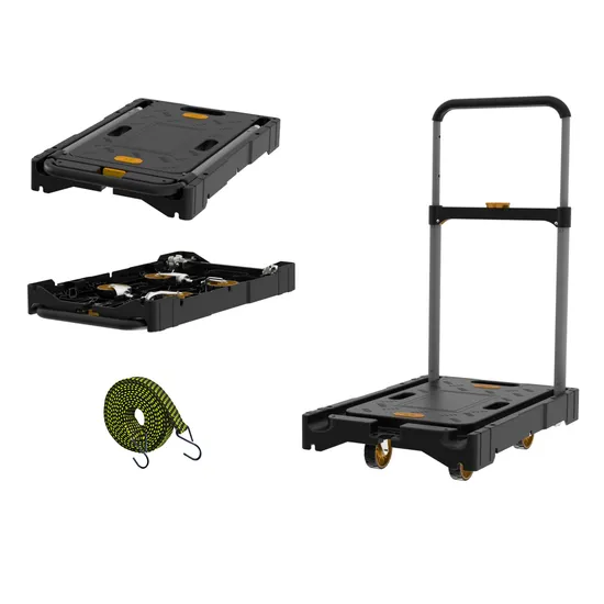 Full Folding Hand Truck, 300 Lbs Heavy Duty Luggage Cart, Portable Utility Dolly Platform Cart with Adjustable Handle and Pluggable Wheel