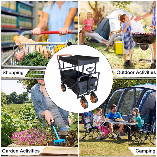 Gt1812 Utility Folding Wagon for Camping Beach with Detachable Canopy Awning