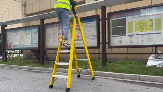 Best Seller 8FT Fiberglass Scissor Double Sided Stair Ladder with 150kg Loading and Double Rivets 