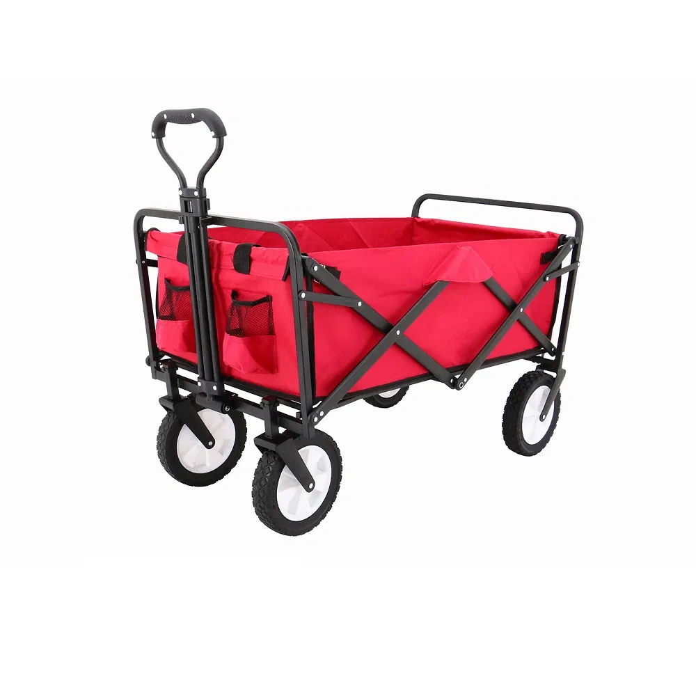 Folding Push Wagon Cart, Collapsible Outdoor Utility Camping Grocery Beach Wagon