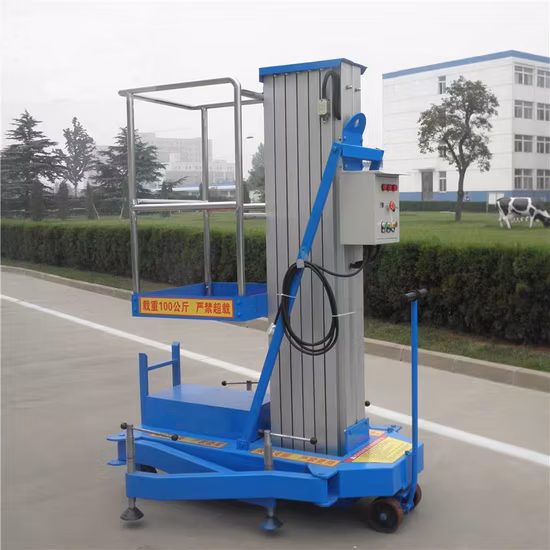 Electric Hydraulic Vertical Telescopic Single Double Mast Push Around Small Mobile Aluminum Ladder Aerial Work Platform One Man Lift Platform